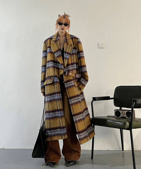 Blurred Check Long Coat